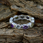 Multi Stone multiple Indian Sterling Silver multicolor Gemstone Classic Eternity Band Jewelry