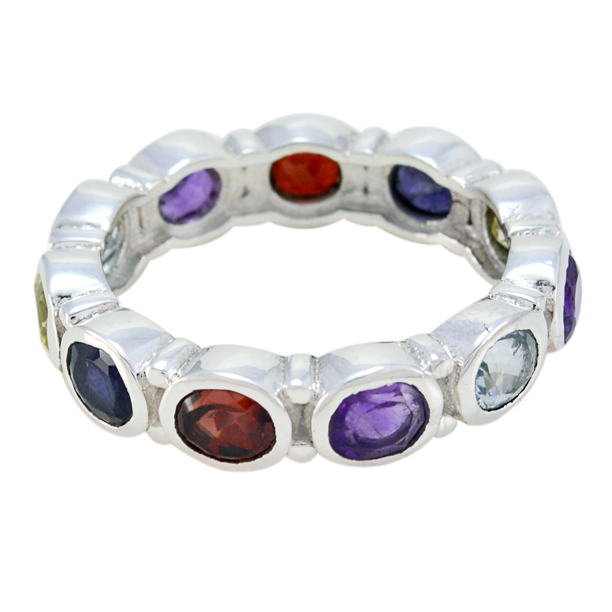 Multi Stone multiple Indian Sterling Silver multicolor Gemstone Classic Eternity Band Jewelry