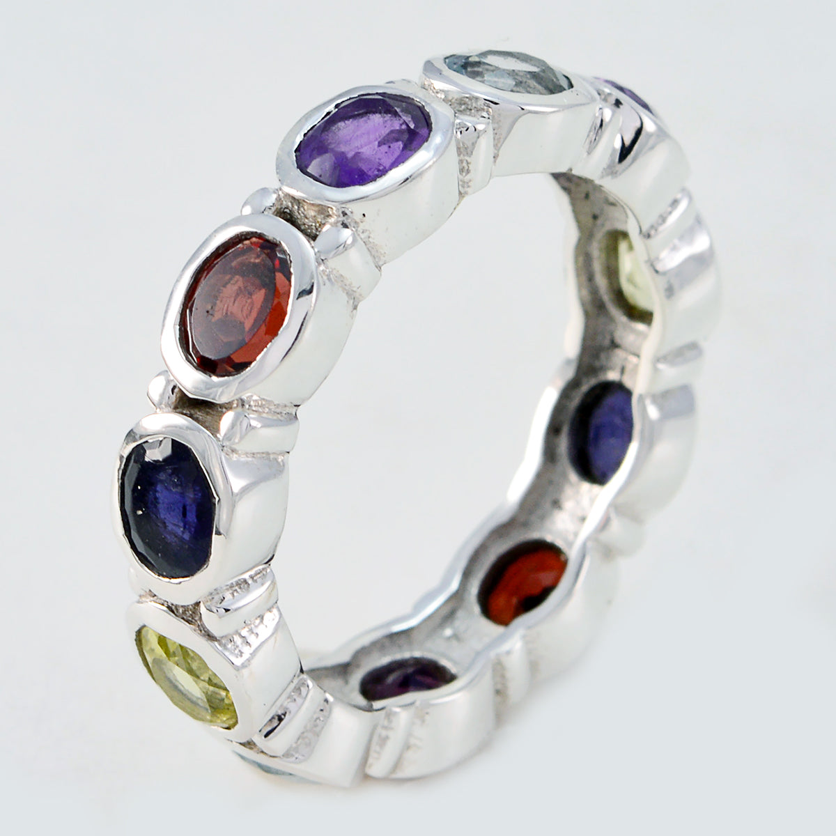 Multi Stone multiple Indian Sterling Silver multicolor Gemstone Classic Eternity Band Jewelry