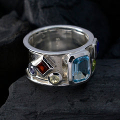Multi Stone Hexa French Silver multicolor Gemstone Essential  Abstract Band Jewellery