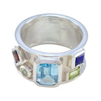 Multi Stone Hexa French Silver multicolor Gemstone Essential  Abstract Band Jewellery
