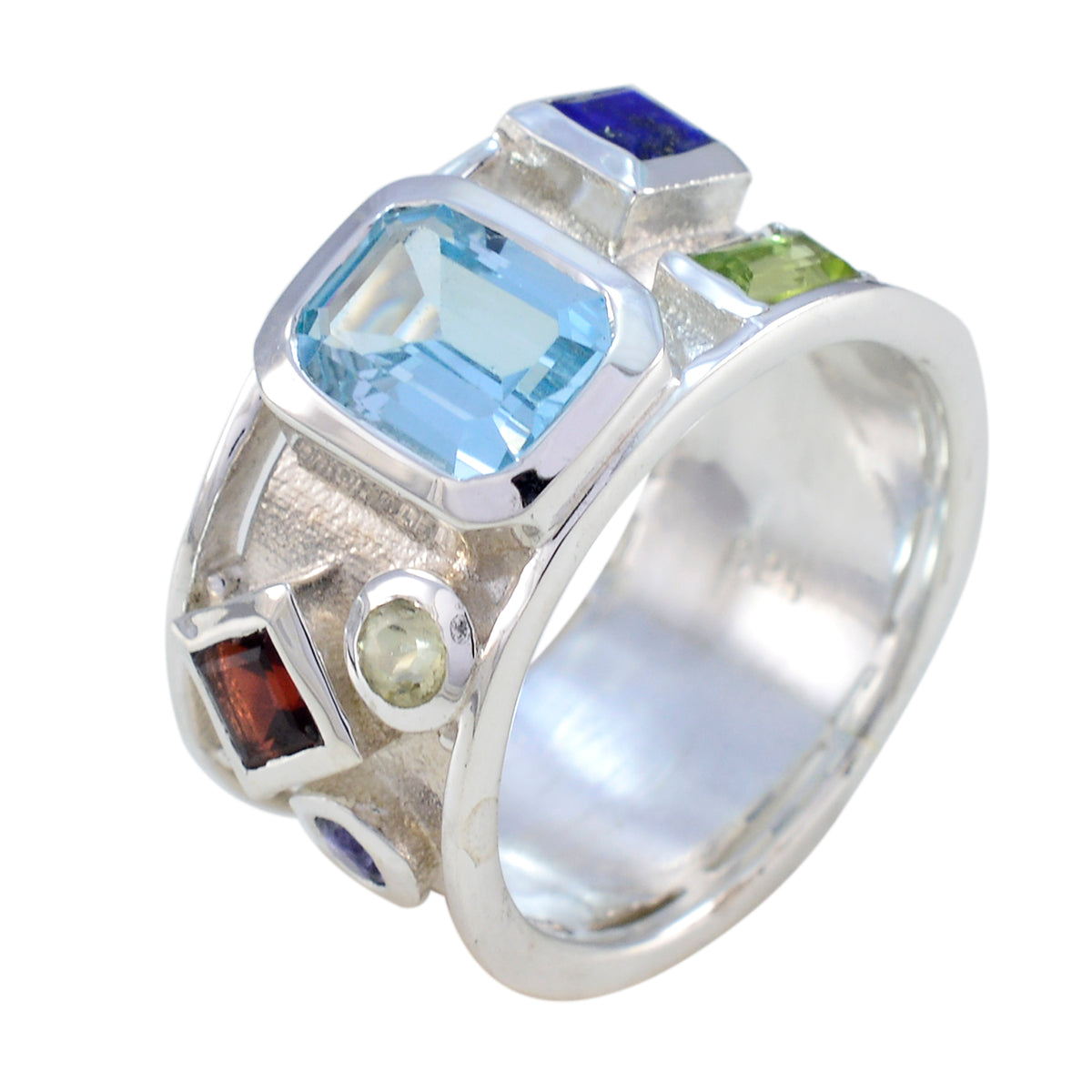 Multi Stone Hexa French Silver multicolor Gemstone Essential  Abstract Band Jewellery