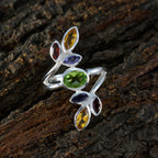 Multi Stone Hepta French 925 Silver multicolor Gemstones Mid weight Cocktail Ring Jewelry