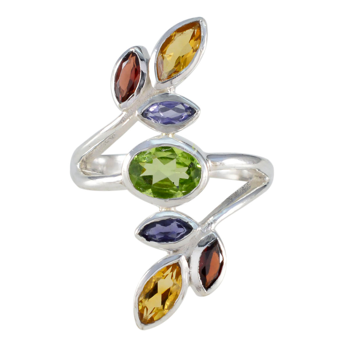 Multi Stone Hepta French 925 Silver multicolor Gemstones Mid weight Cocktail Ring Jewelry Главное изображение товара