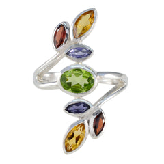 Multi Stone Hepta French 925 Silver multicolor Gemstones Mid weight Cocktail Ring Jewelry