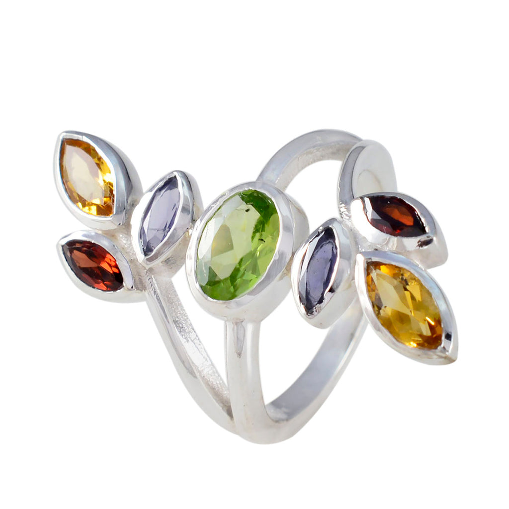 Multi Stone Hepta French 925 Silver multicolor Gemstones Mid weight Cocktail Ring Jewelry