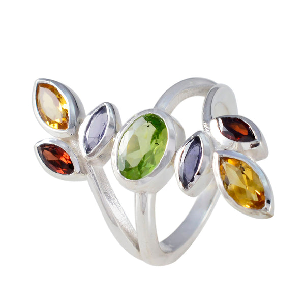 Multi Stone Hepta French 925 Silver multicolor Gemstones Mid weight Cocktail Ring Jewelry