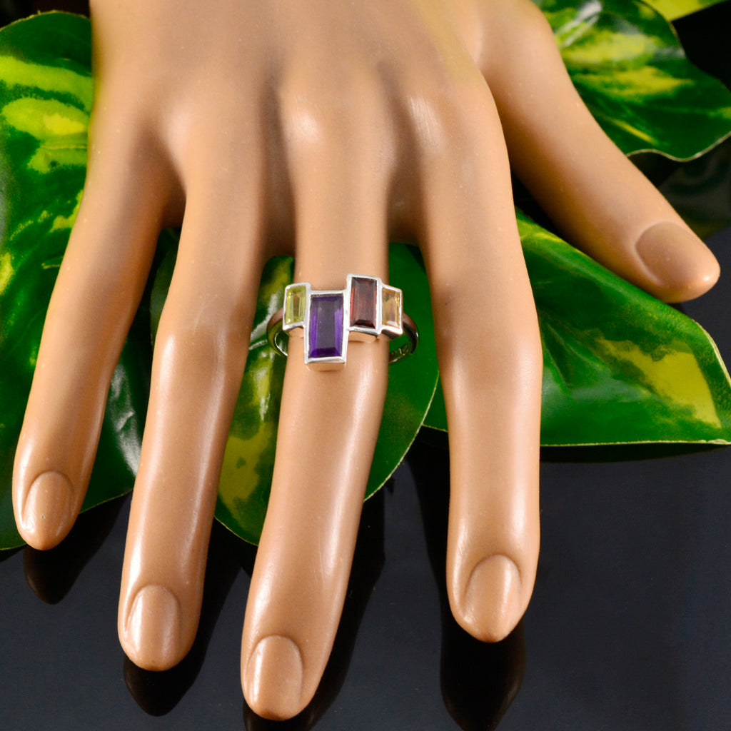 Multi Stone quarter German Silver multicolor Gemstone Featherlight Cocktail Ring Jewelry