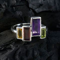 Multi Stone quarter German Silver multicolor Gemstone Featherlight Cocktail Ring Jewelry