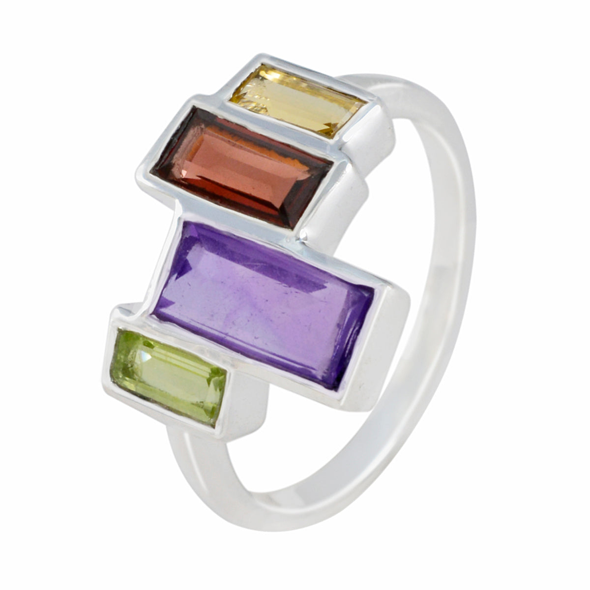 Multi Stone quarter German Silver multicolor Gemstone Featherlight Cocktail Ring Jewelry