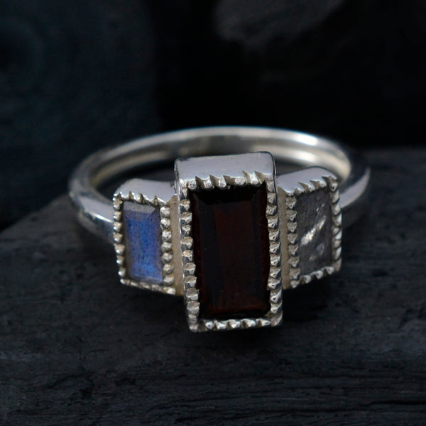 Multi Stone Trilogy German Sterling Silver multicolor Gemstone Featherlight Glamorous Ring Jewellery