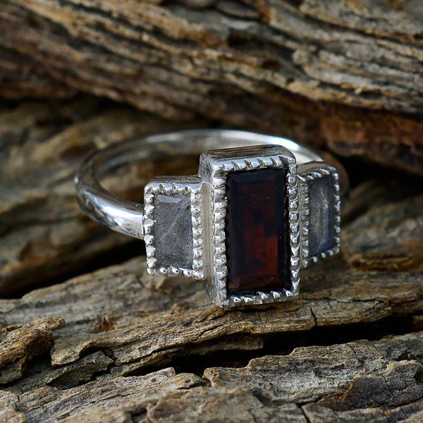 Multi Stone Trilogy German Sterling Silver multicolor Gemstone Featherlight Glamorous Ring Jewellery