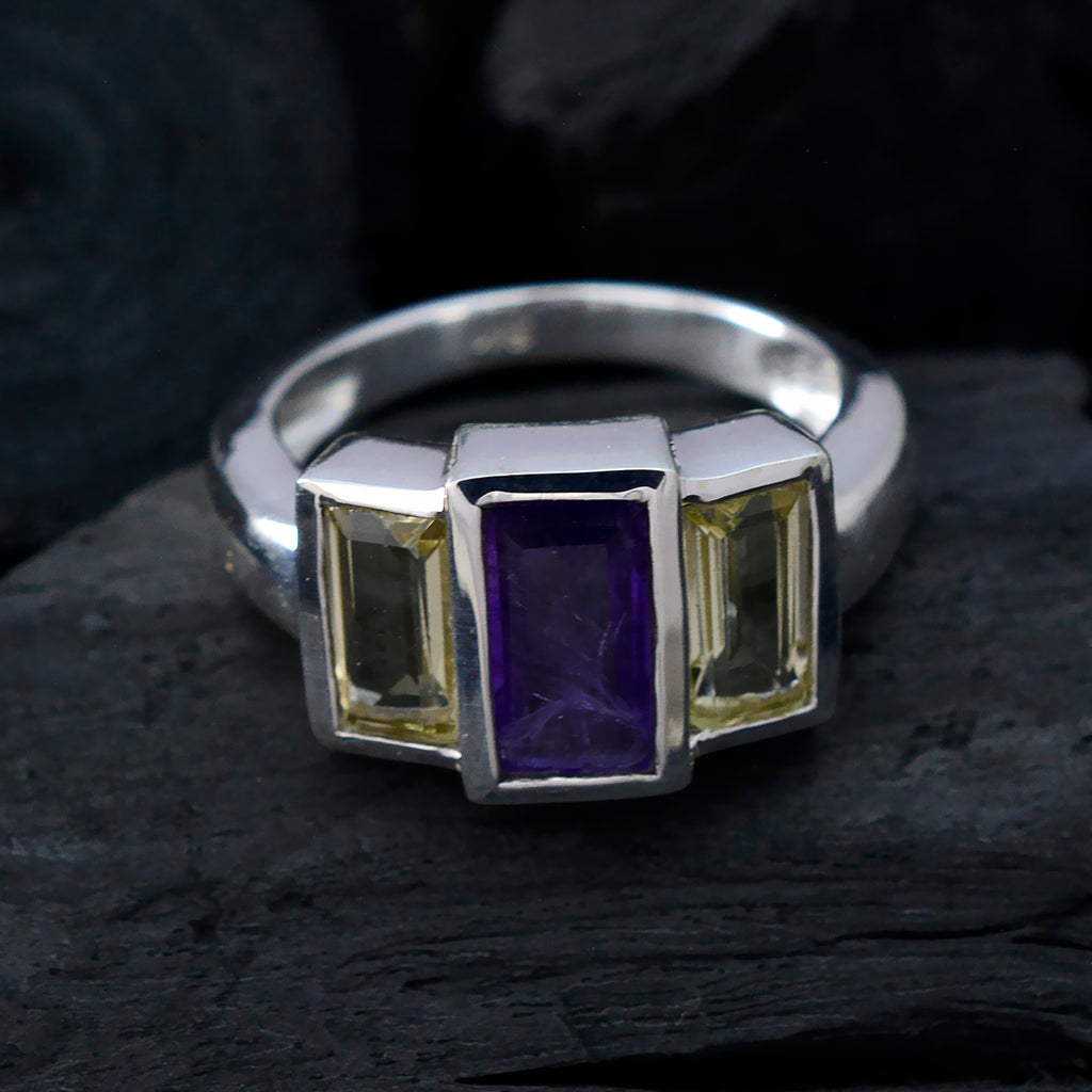 Multi Stone Trilogy German Silver multicolor Gems Minimal Modern Ring Jewellery