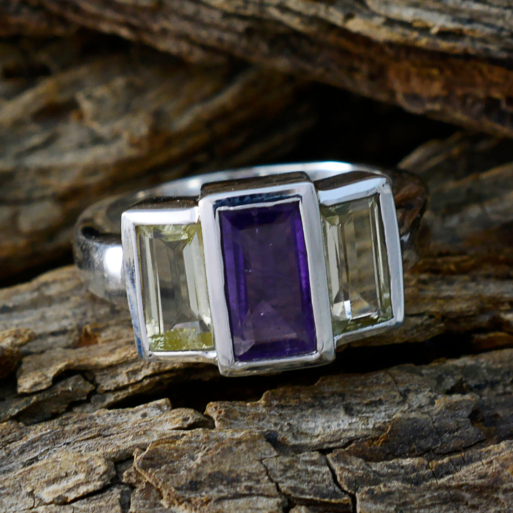 Multi Stone Trilogy German Silver multicolor Gems Minimal Modern Ring Jewellery