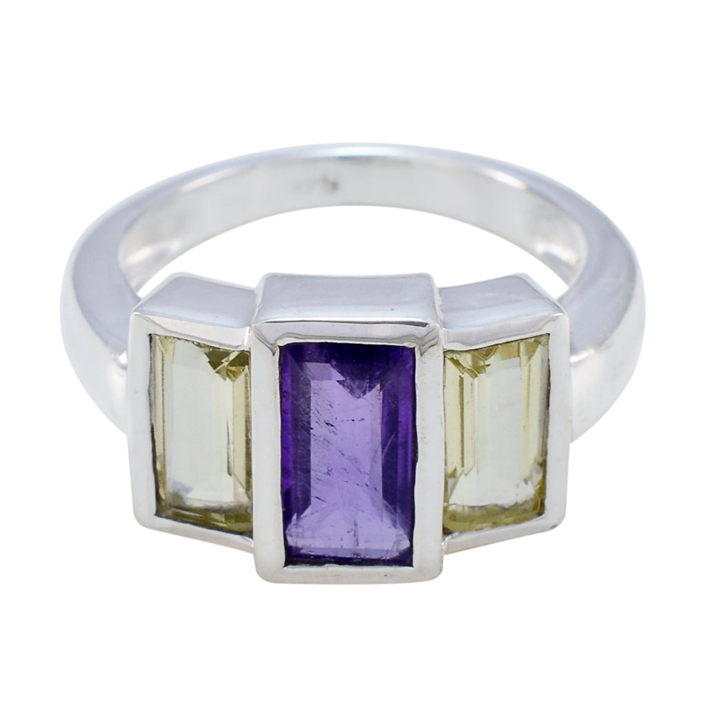 Multi Stone Trilogy German Silver multicolor Gems Minimal Modern Ring Jewellery