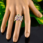 Multi Stone multiple Indian Sterling Silver multicolor Gemstone Eye catching Cocktail Ring Jewellery