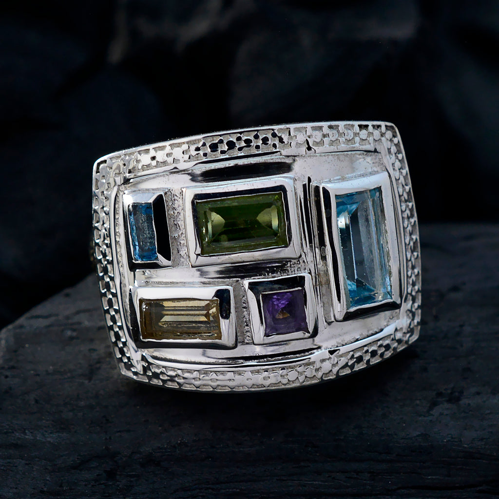 Multi Stone penta African Sterling Silver multicolor Gemstone Versatile Cocktail Ring Jewelry