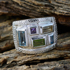 Multi Stone penta African Sterling Silver multicolor Gemstone Versatile Cocktail Ring Jewelry