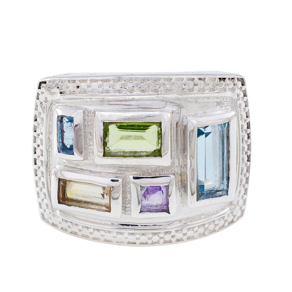 Multi Stone penta African Sterling Silver multicolor Gemstone Versatile Cocktail Ring Jewelry