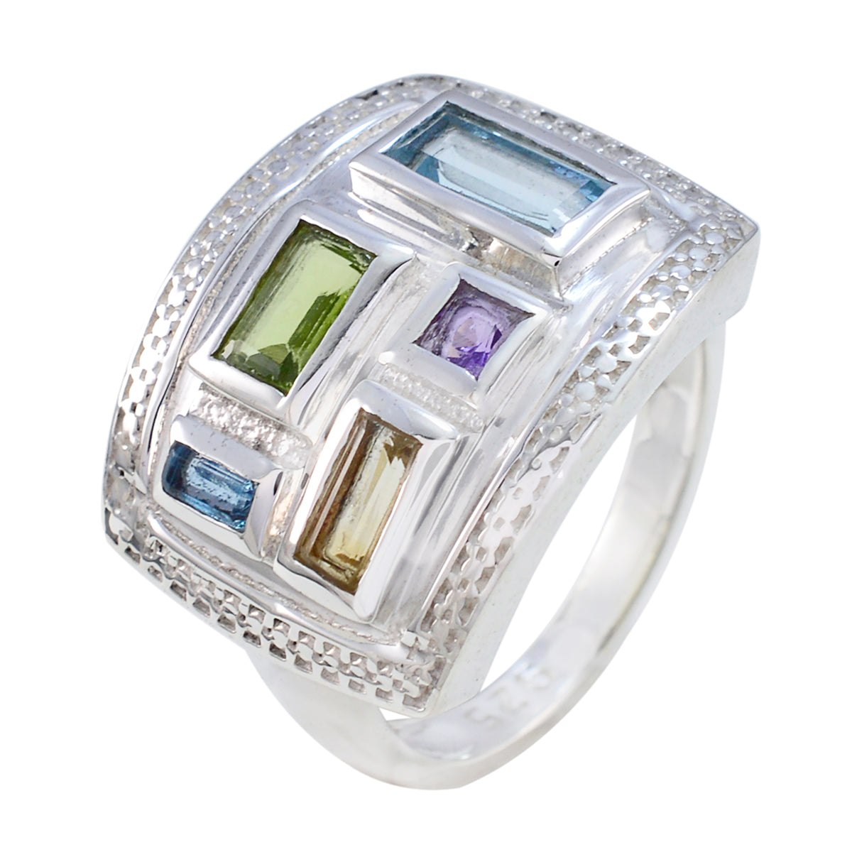 Multi Stone penta African Sterling Silver multicolor Gemstone Versatile Cocktail Ring Jewelry