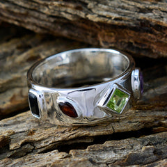 Multi Stone quarter Egyptian Silver multicolor Gemstones Minimal Abstract Band Jewellery