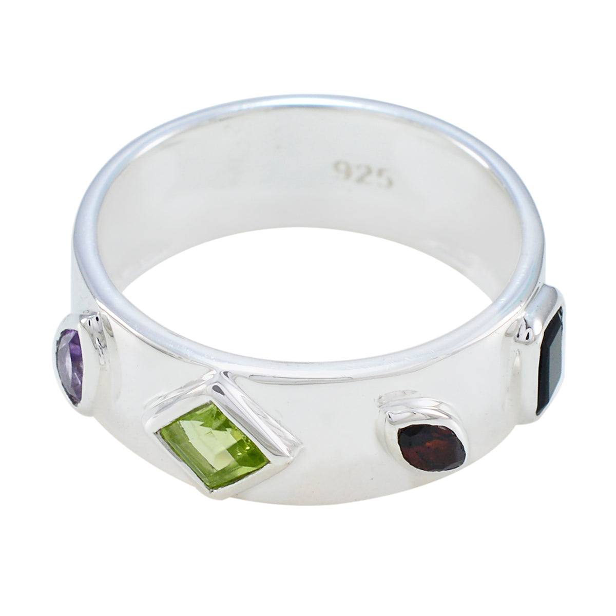 Multi Stone quarter Egyptian Silver multicolor Gemstones Minimal Abstract Band Jewellery