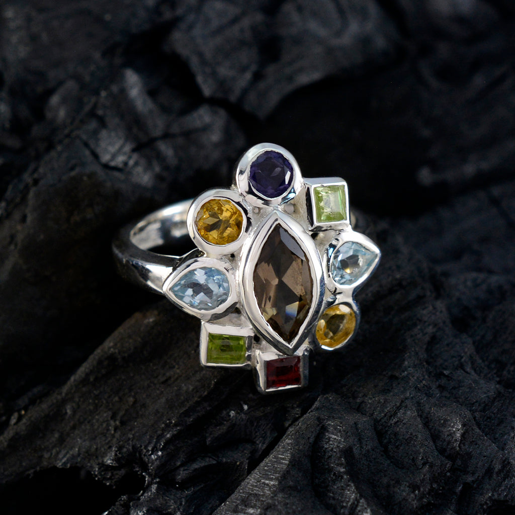Multi Stone navratna French Silver multicolor Gems Eye catching Cocktail Ring Jewellery