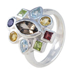Multi Stone navratna French Silver multicolor Gems Eye catching Cocktail Ring Jewellery