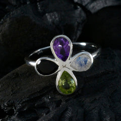 Multi Stone quarter Turkish Silver multicolor Gemstones Dainty Floral Ring Jewellery