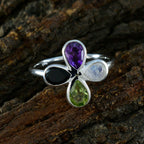 Multi Stone quarter Turkish Silver multicolor Gemstones Dainty Floral Ring Jewellery