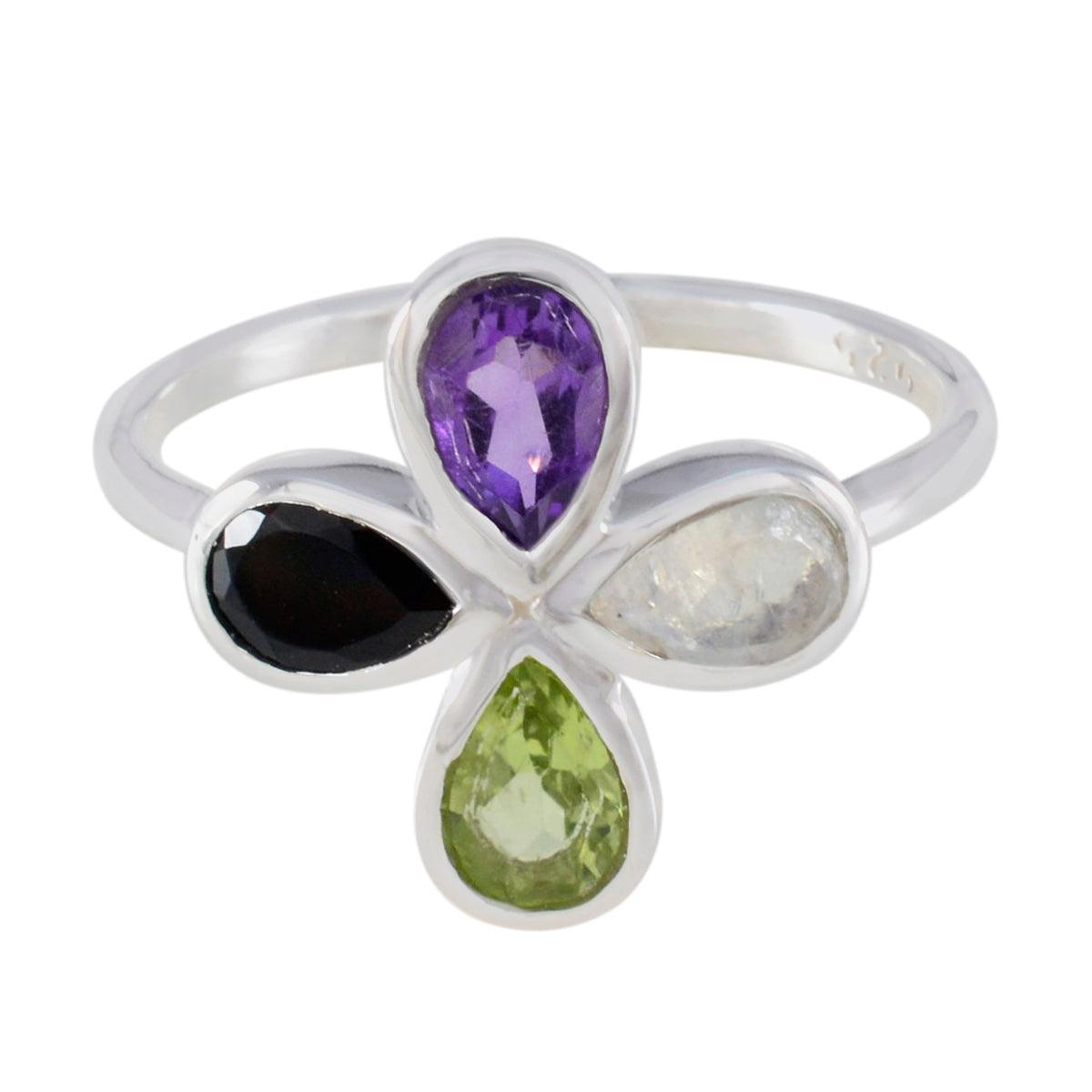 Multi Stone quarter Turkish Silver multicolor Gemstones Dainty Floral Ring Jewellery Imagen principal del producto