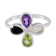 Multi Stone quarter Turkish Silver multicolor Gemstones Dainty Floral Ring Jewellery