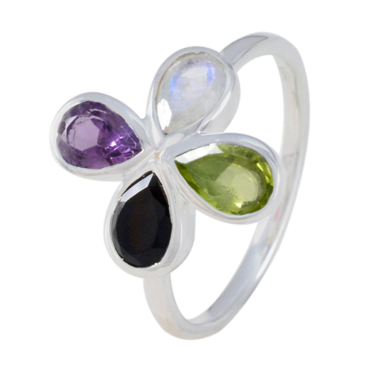 Multi Stone quarter Turkish Silver multicolor Gemstones Dainty Floral Ring Jewellery