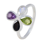 Multi Stone quarter Turkish Silver multicolor Gemstones Dainty Floral Ring Jewellery