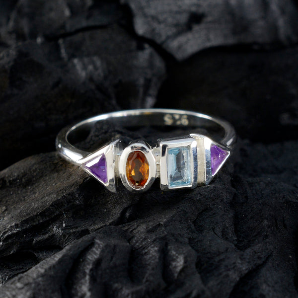 Multi Stone quarter American Silver multicolor Gems Delicate Feminine Ring Jewelry