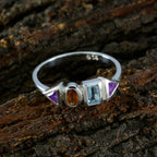 Multi Stone quarter American Silver multicolor Gems Delicate Feminine Ring Jewelry