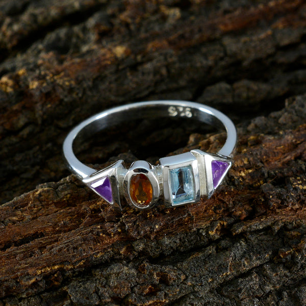 Multi Stone quarter American Silver multicolor Gems Delicate Feminine Ring Jewelry