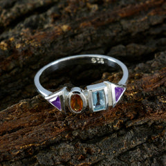 Multi Stone quarter American Silver multicolor Gems Delicate Feminine Ring Jewelry