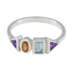 Multi Stone quarter American Silver multicolor Gems Delicate Feminine Ring Jewelry