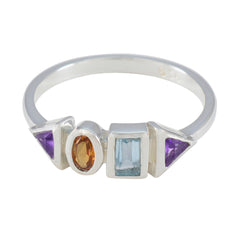 Multi Stone quarter American Silver multicolor Gems Delicate Feminine Ring Jewelry