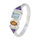 Multi Stone quarter American Silver multicolor Gems Delicate Feminine Ring Jewelry
