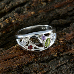 Multi Stone multiple German 925 Sterling Silver multicolor Gemstones Tiny Sophisticated Ring Jewellery