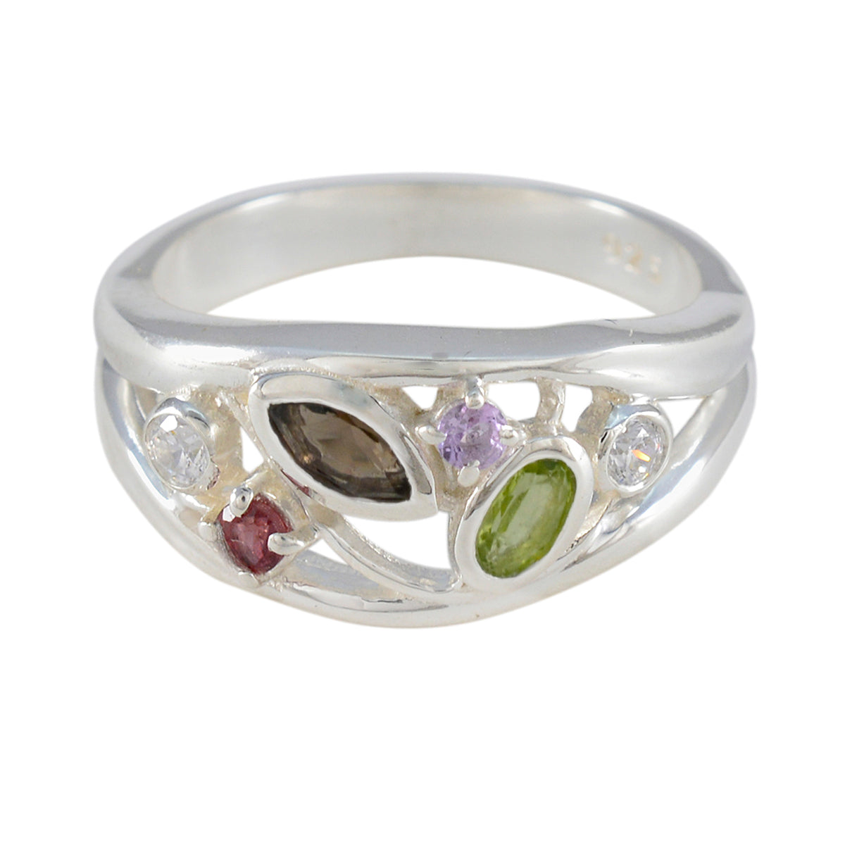 Multi Stone multiple German 925 Sterling Silver multicolor Gemstones Tiny Sophisticated Ring Jewellery