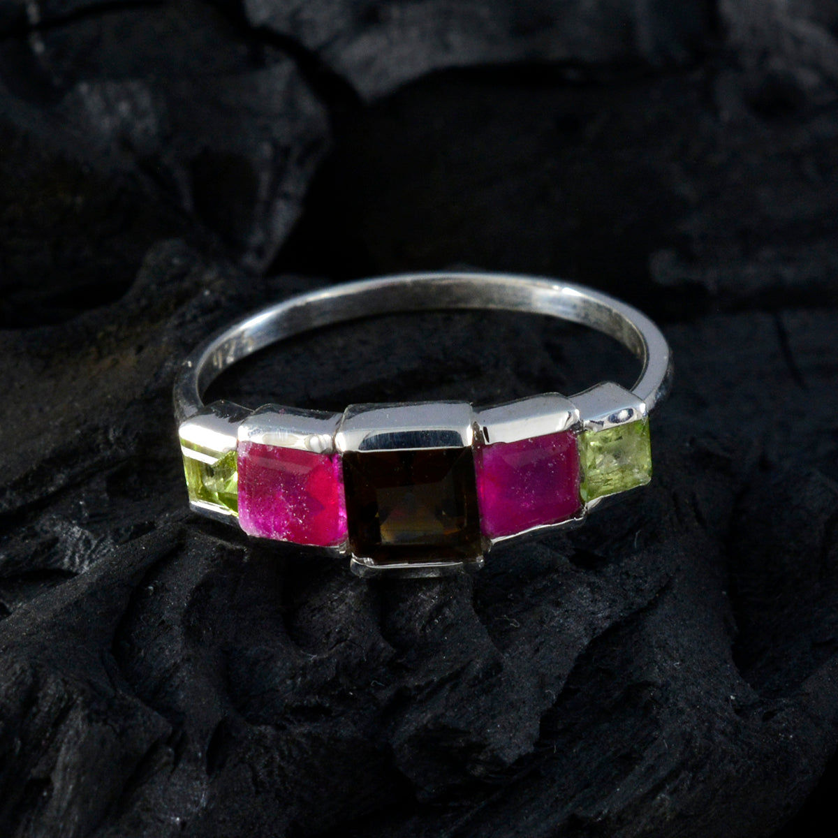 Multi Stone Penta American Sterling Silver multicolor Gemstone Delicate Abstract Ring Jewelry