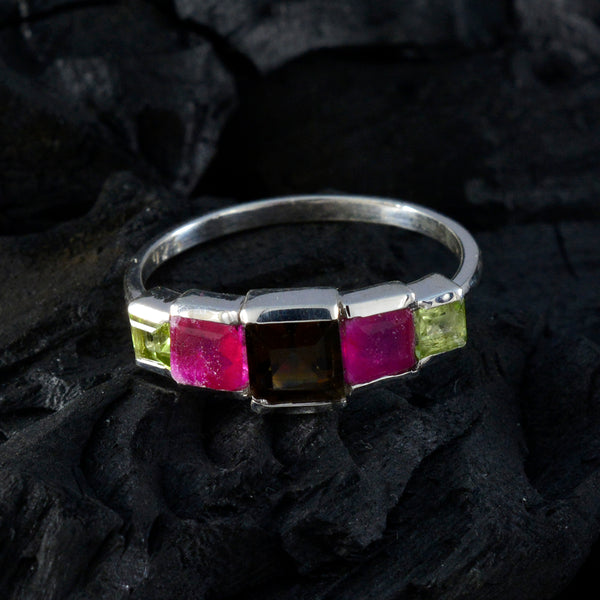 Multi Stone Penta American Sterling Silver multicolor Gemstone Delicate Abstract Ring Jewelry