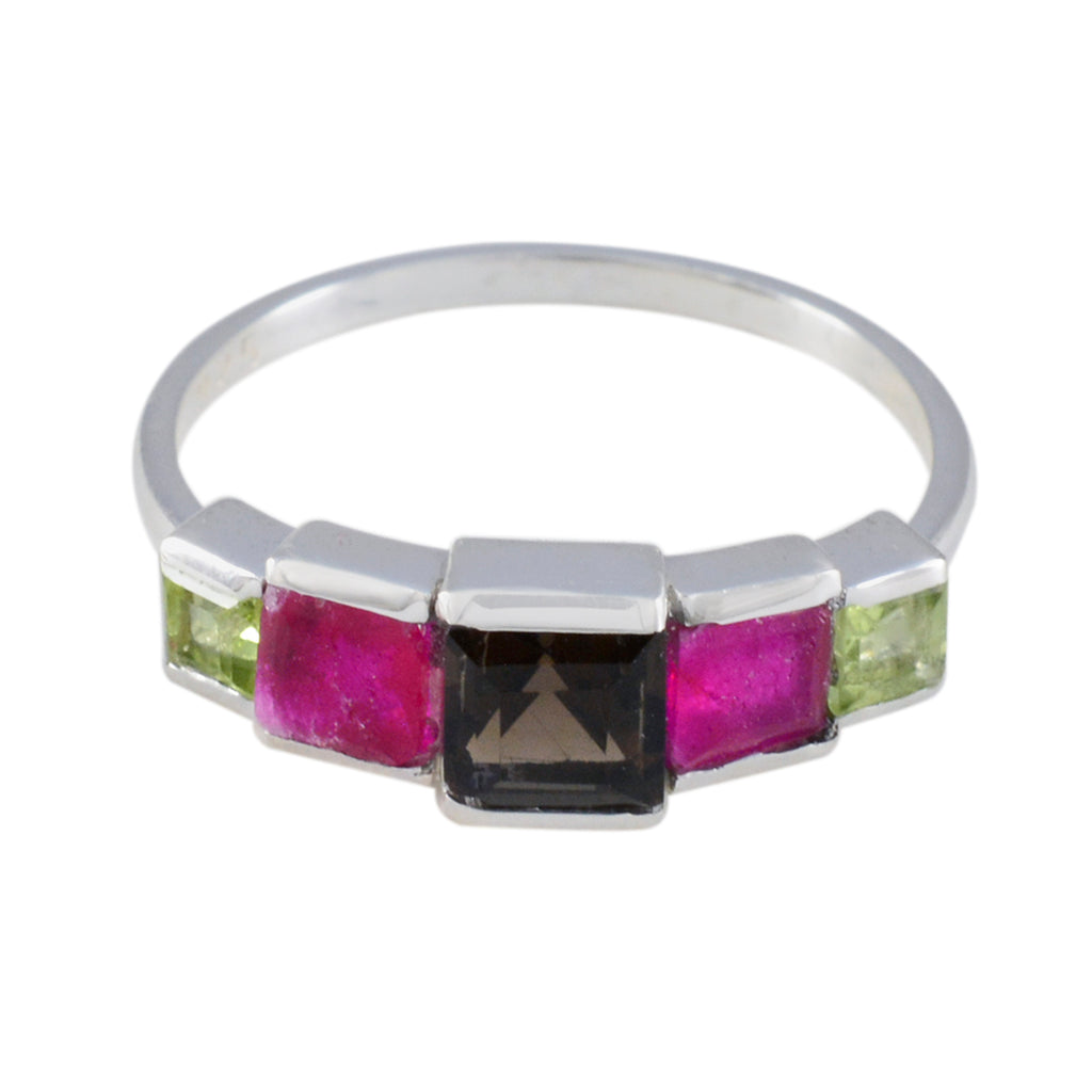 Multi Stone Penta American Sterling Silver multicolor Gemstone Delicate Abstract Ring Jewelry