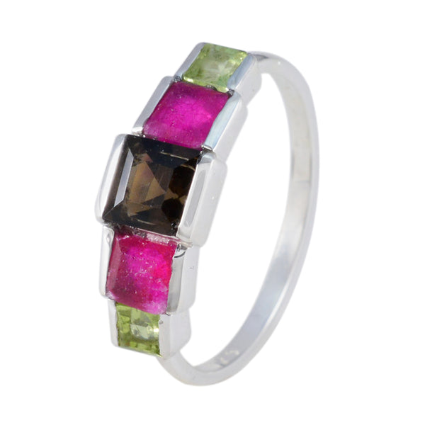 Multi Stone Penta American Sterling Silver multicolor Gemstone Delicate Abstract Ring Jewelry