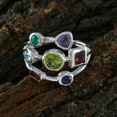 Multi Stone Hepta African Silver multicolor Gems Featherlight Abstract Ring Jewelry