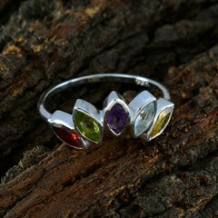 Multi Stone Penta American 925 Silver multicolor Gems Delicate crown Ring Jewelry