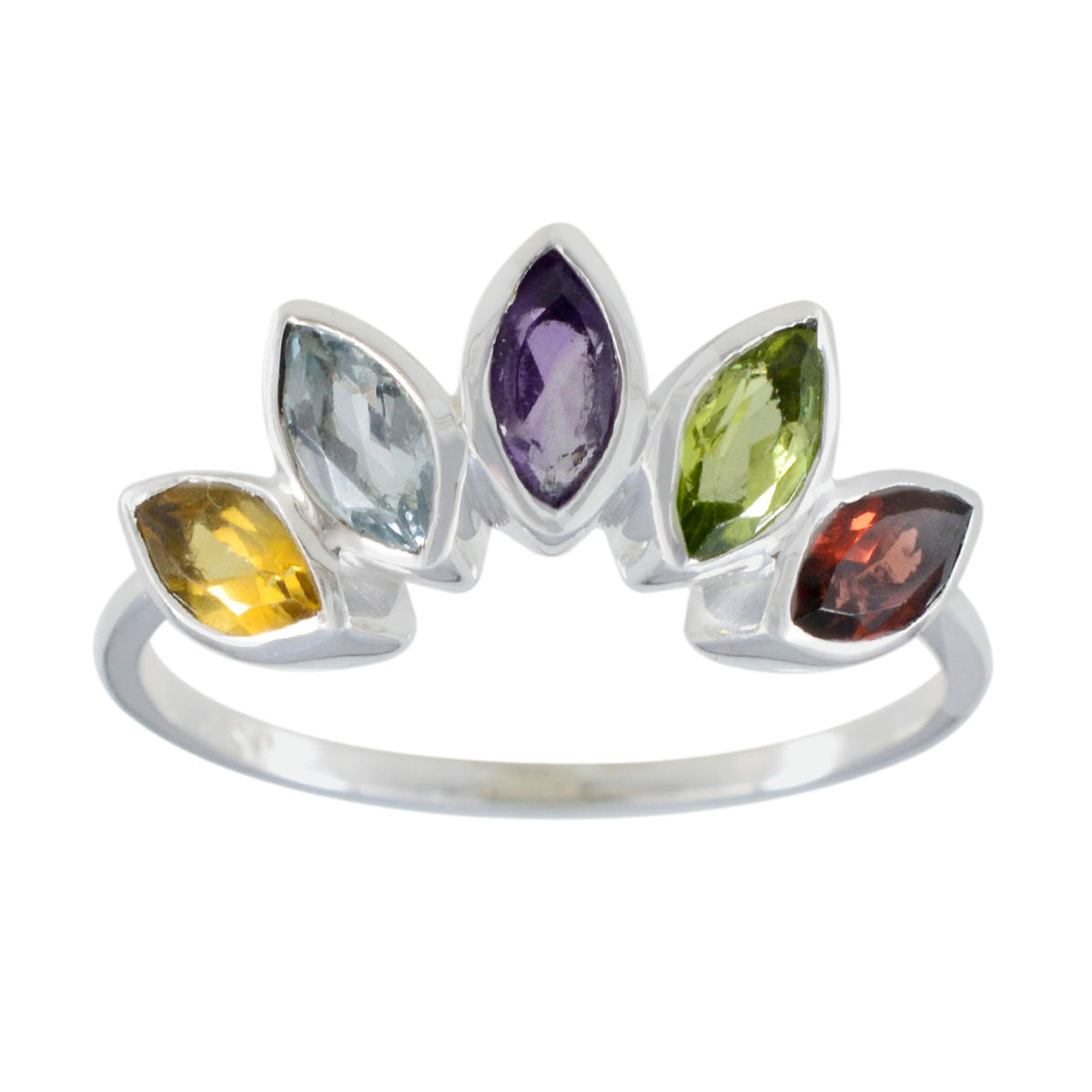 Multi Stone Penta American 925 Silver multicolor Gems Delicate crown Ring Jewelry Immagine principale del prodotto